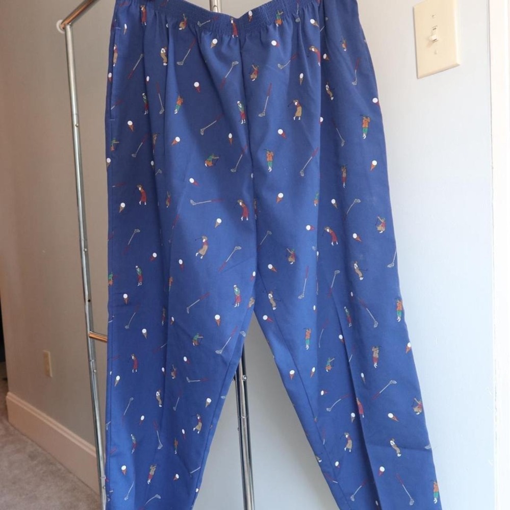 Bon Worth Mens Blue Golf All Over Print Pull On Pants Elastic Waist XL‎